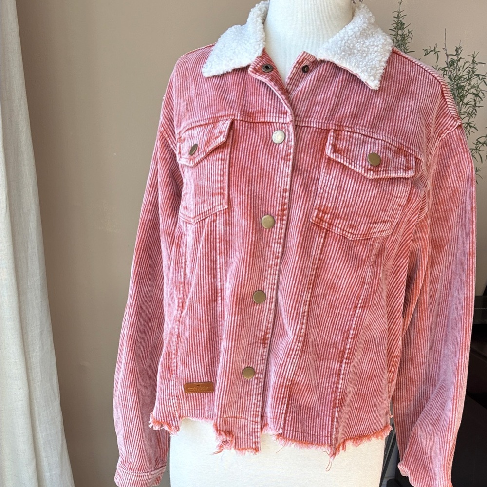 Simply Southern Pink Corduroy Jacket with Sherpa Collar